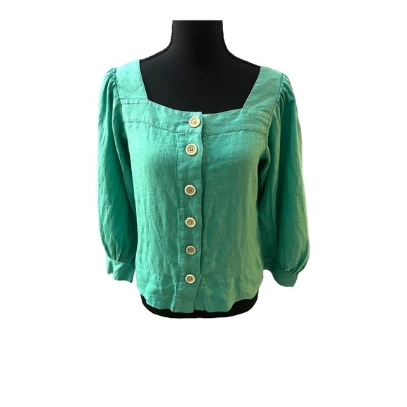 J Crew Green Linen Button Down Blouse XXS - Picture 1 of 8